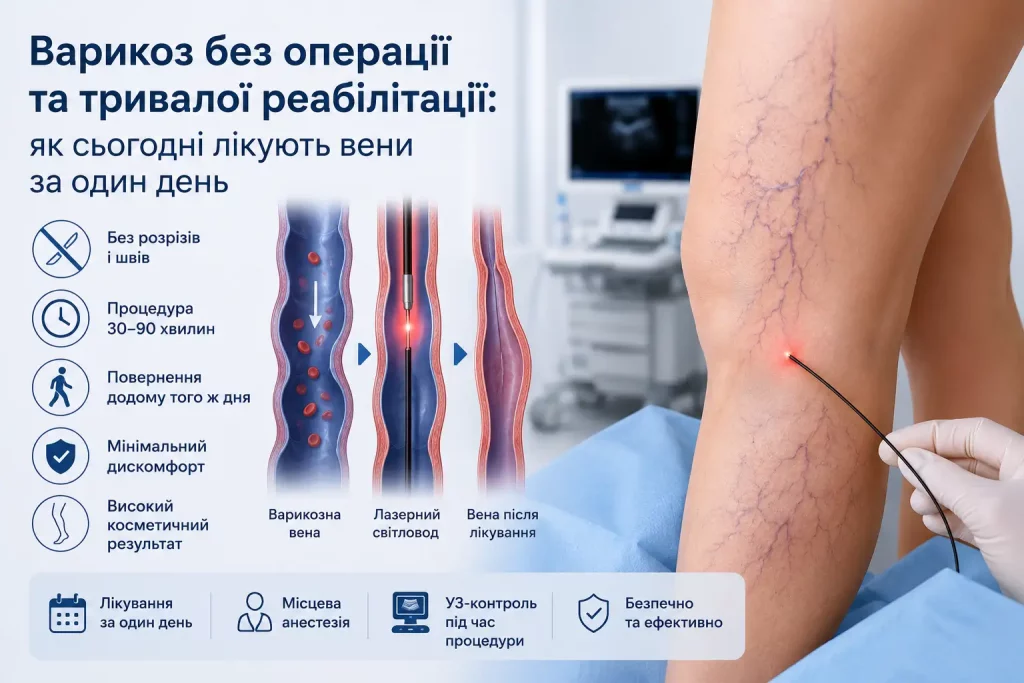 Варикоз без операції та тривалої реабілітації: як сьогодні лікують вени за один день Варикоз Без Операції Та Тривалої Реабілітації: Як Сьогодні Лікують Вени За Один День
